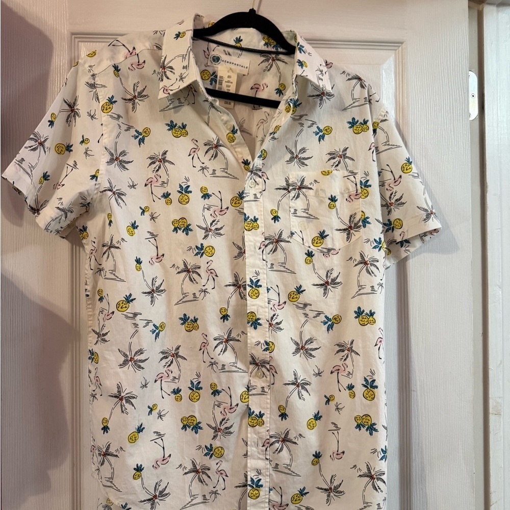 Aeropostale White Tropical Print Men's Shirt